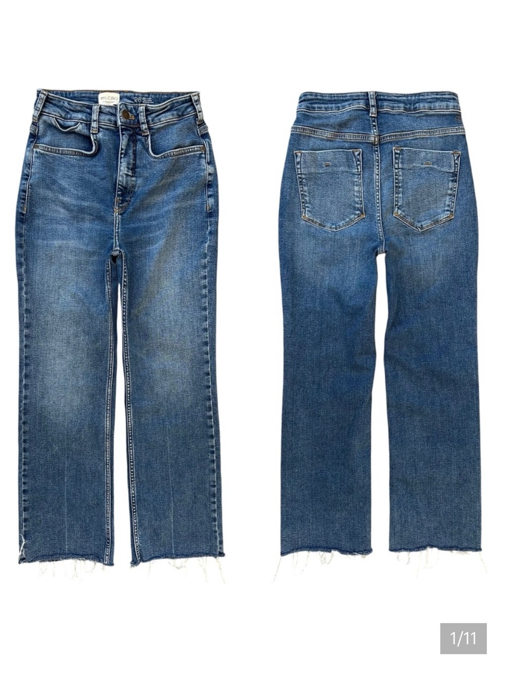 Anthropologie Pilcro High Rise Straight Leg Medium Wash Raw Hem Jeans Size 26